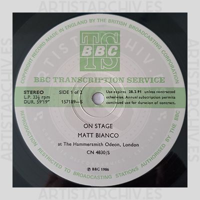 Matt Bianco - BBC Transcription Service - On Stage