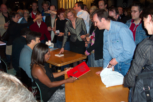 Oleta examining vinyl